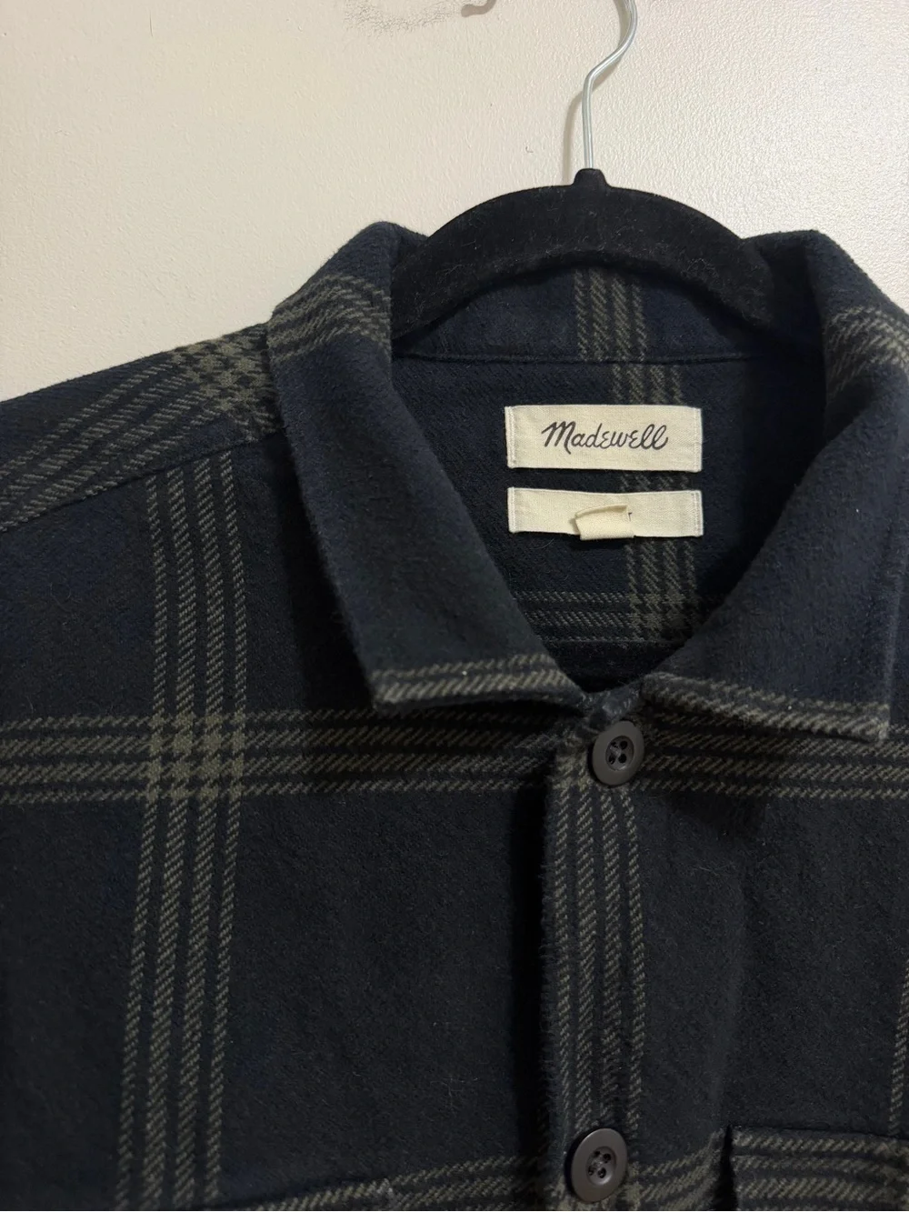 Madewell Easy Fit Plaid Flannel Button-Up Shirt Black Olive Green Size Large